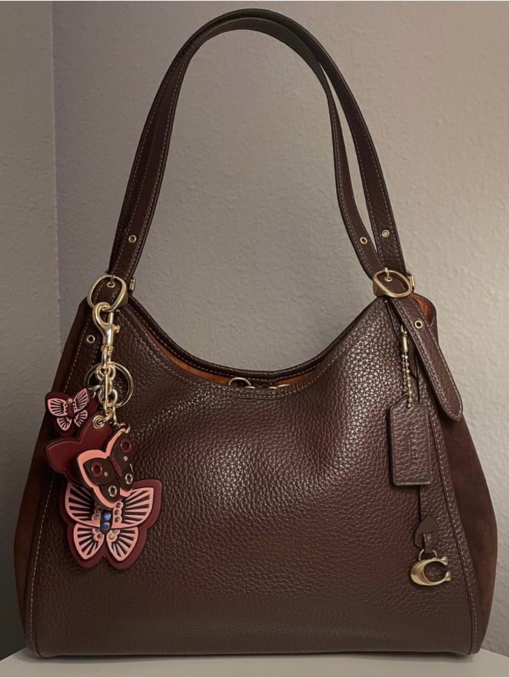 ISO Coach Lori/Bella Maple/Brass Pebbled Leather & Suede Shoulder Bag - Picture 4 of 5